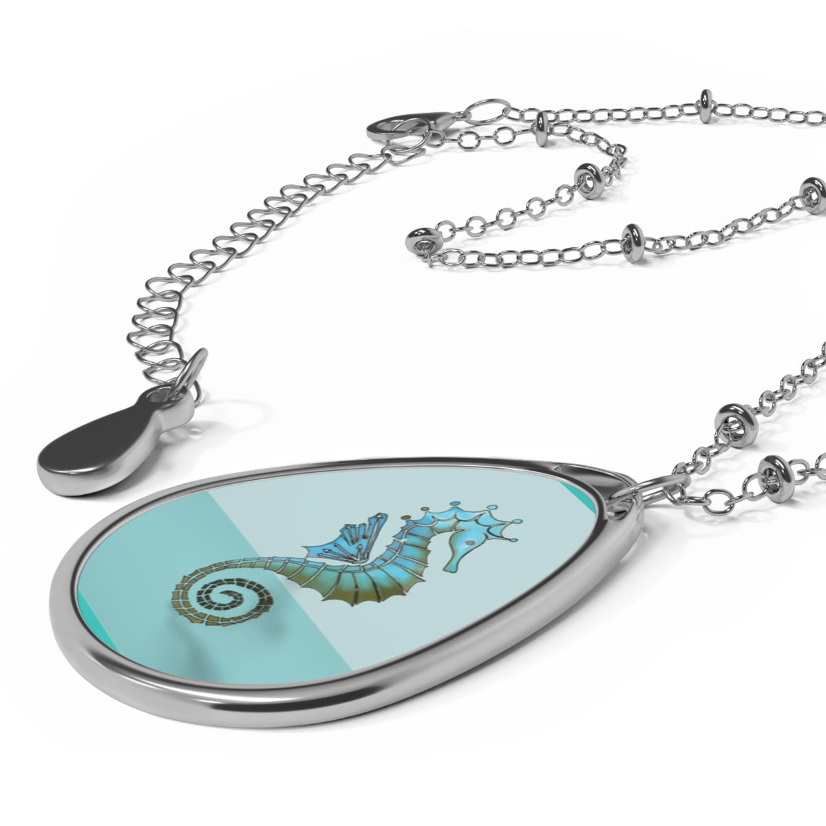 Seahorse Beach Oval Necklace – Ocean-Inspired Pendant Jewelry - Native Salt Scrubs