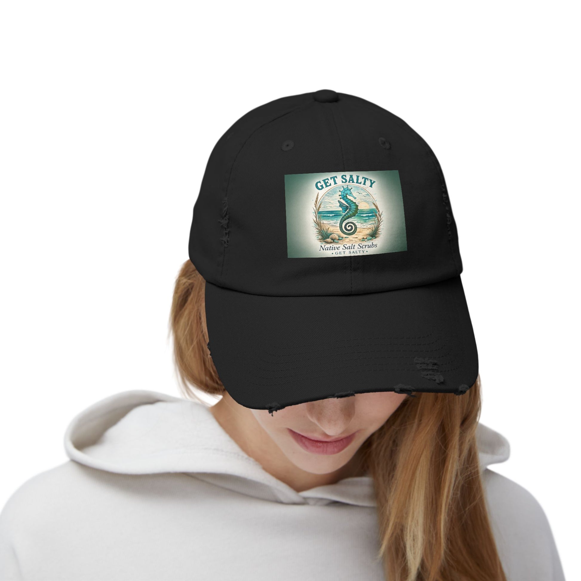 Get Salty Seahorse Distressed Cap - Native Salt Scrubs