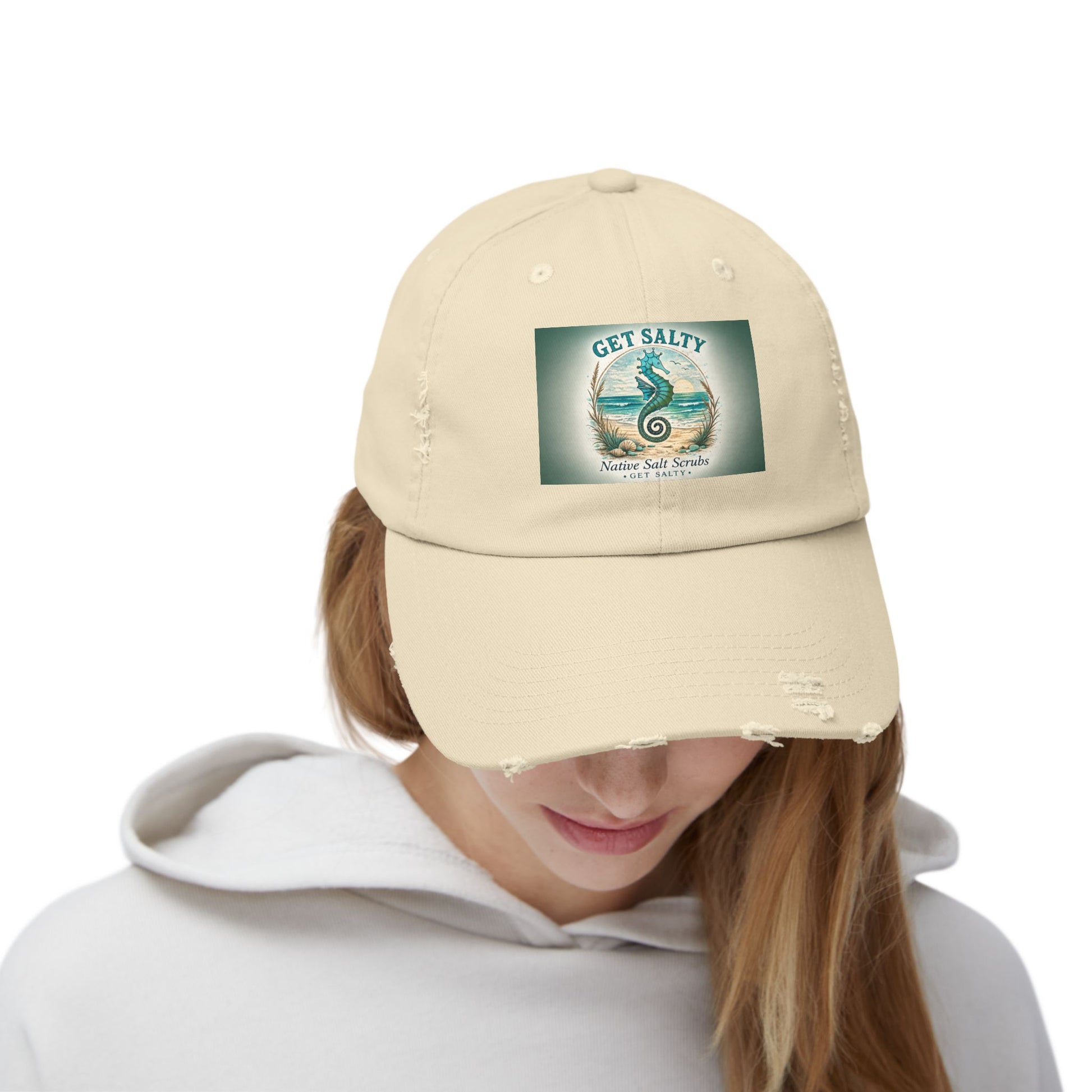Get Salty Seahorse Distressed Cap - Native Salt Scrubs