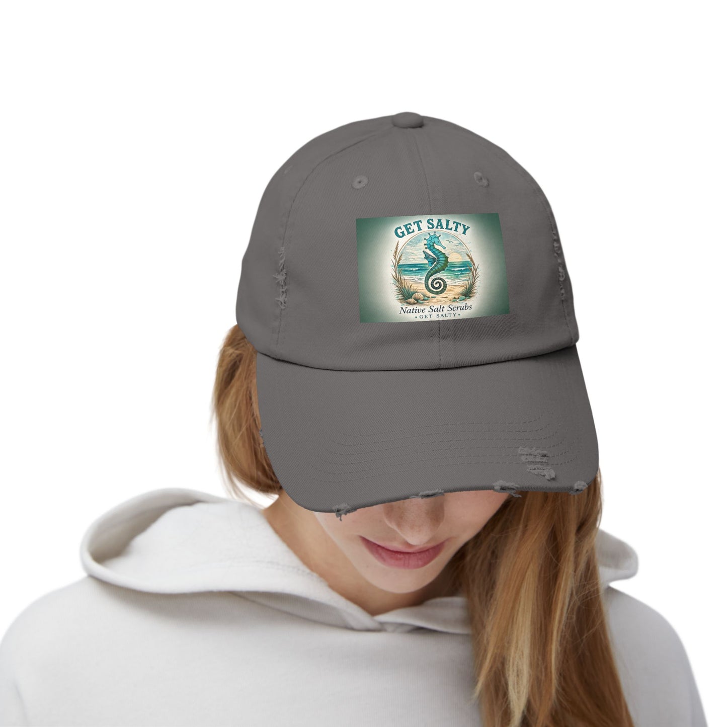 Get Salty Seahorse Distressed Cap - Native Salt Scrubs