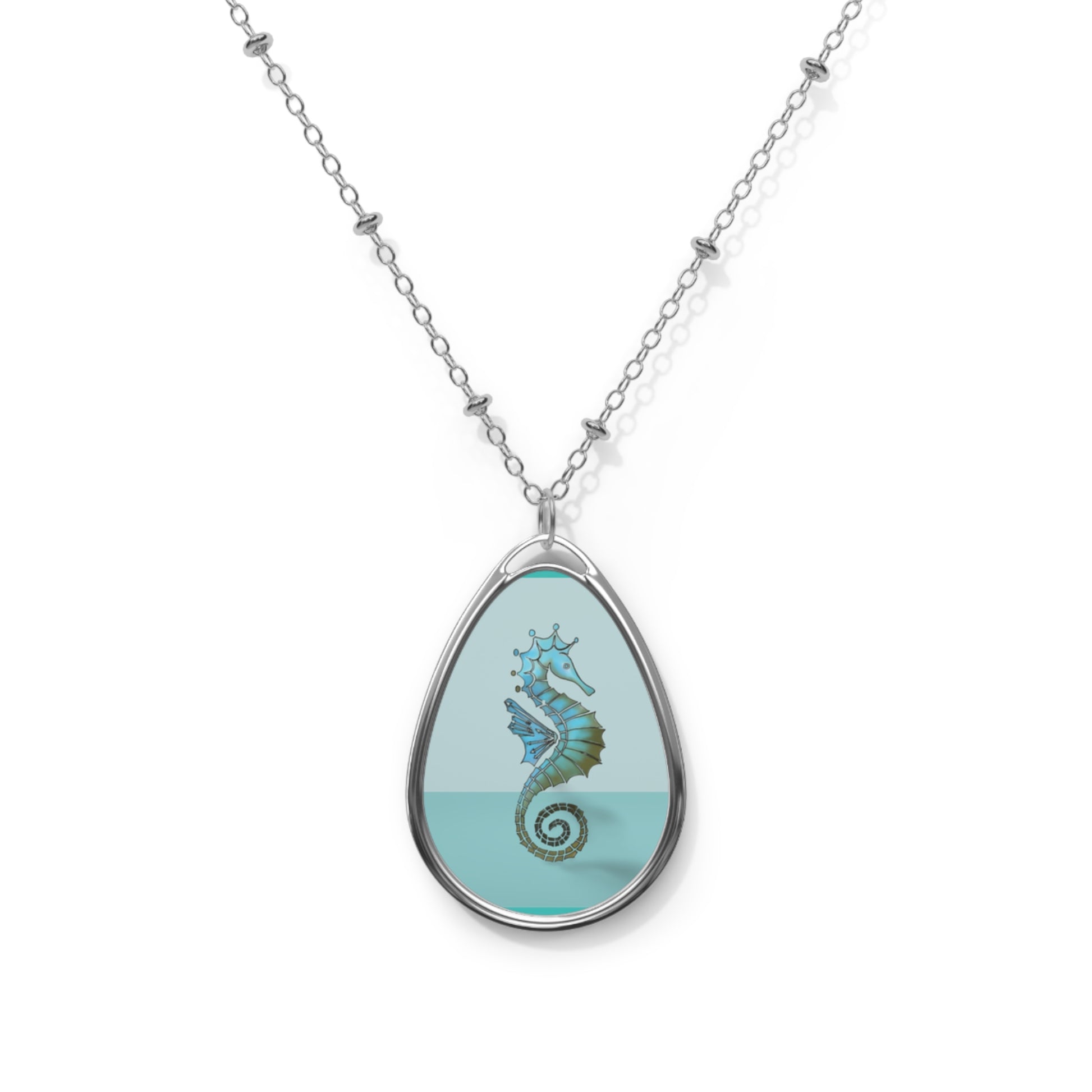 Seahorse Beach Oval Necklace – Ocean-Inspired Pendant Jewelry - Native Salt Scrubs