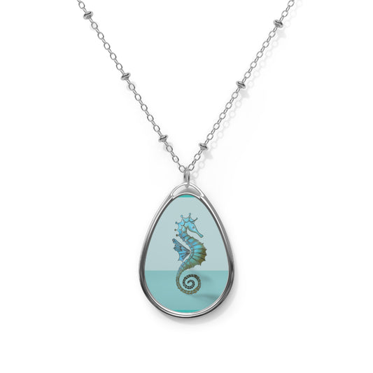 Seahorse Beach Oval Necklace – Ocean-Inspired Pendant Jewelry - Native Salt Scrubs