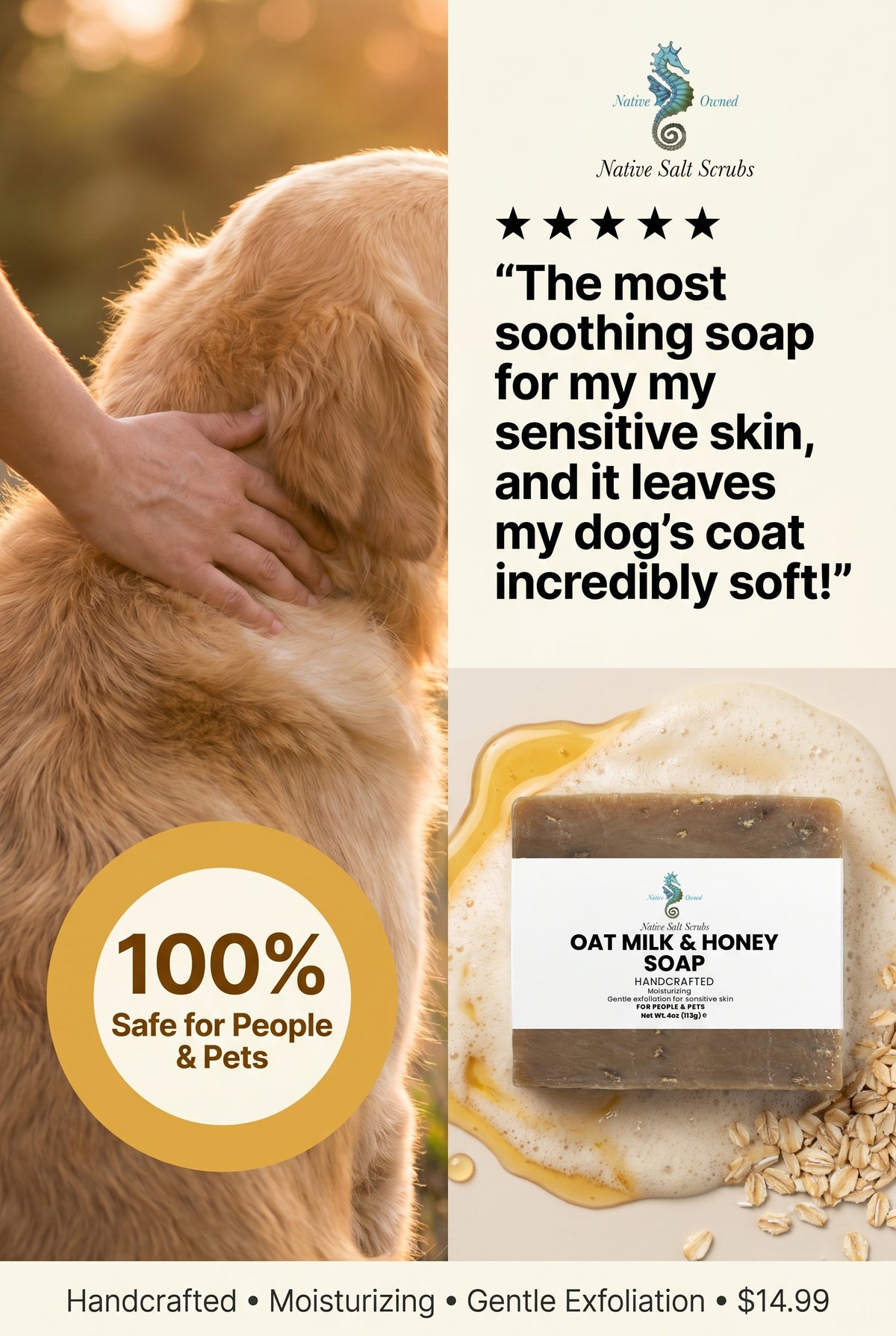Oat Milk Honey Soap — Gentle Bar Soap for People & Pets - Native Salt Scrubs