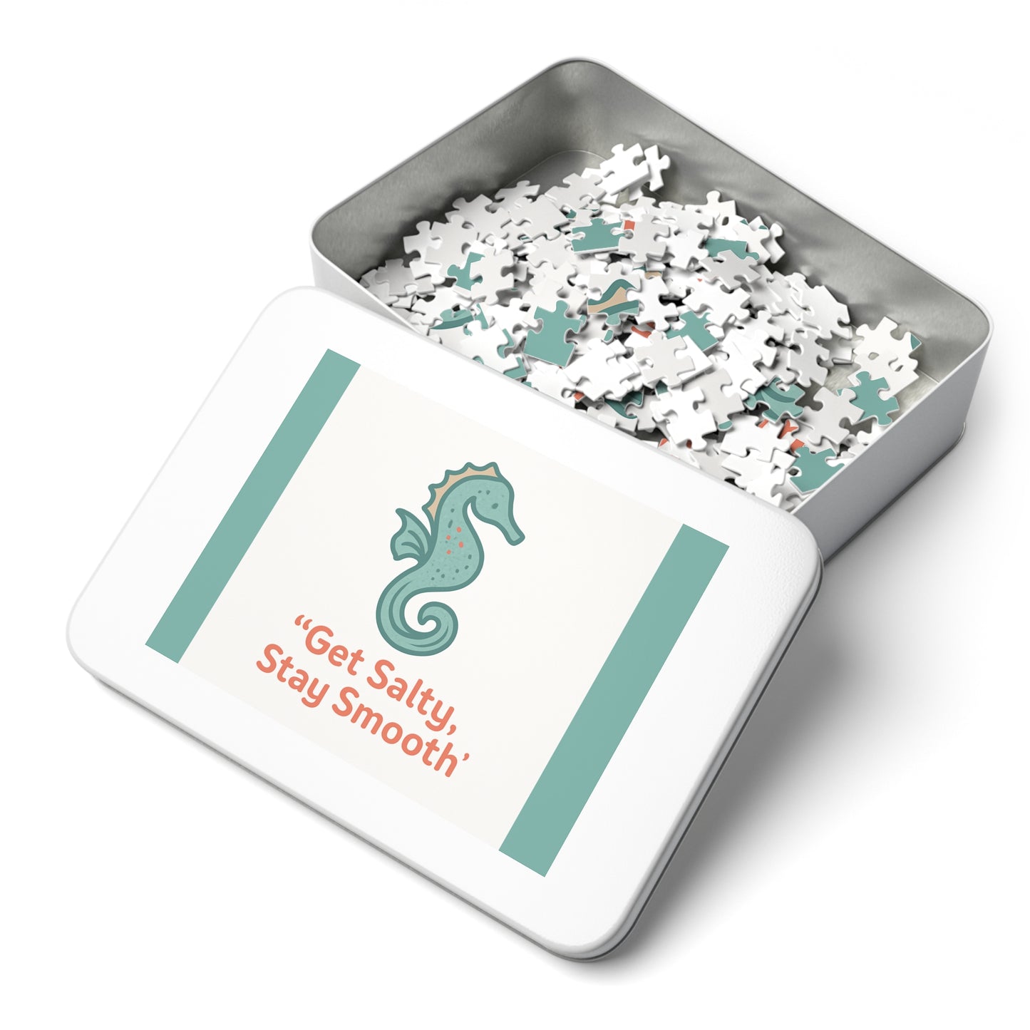 Seahorse Puzzle Tin – “Get Salty, Stay Smooth” 252-Piece Jigsaw Gift - Native Salt Scrubs