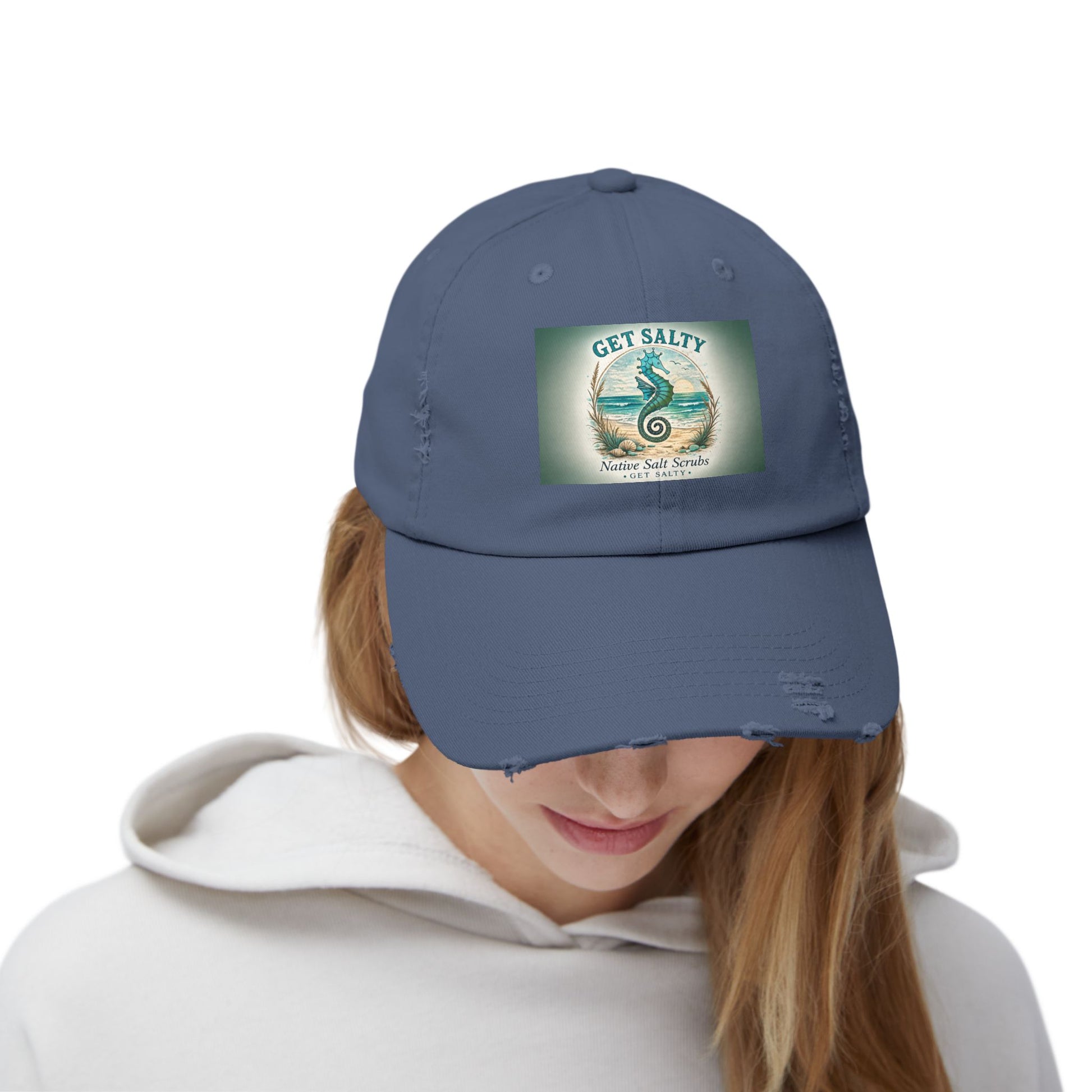 Get Salty Seahorse Distressed Cap - Native Salt Scrubs
