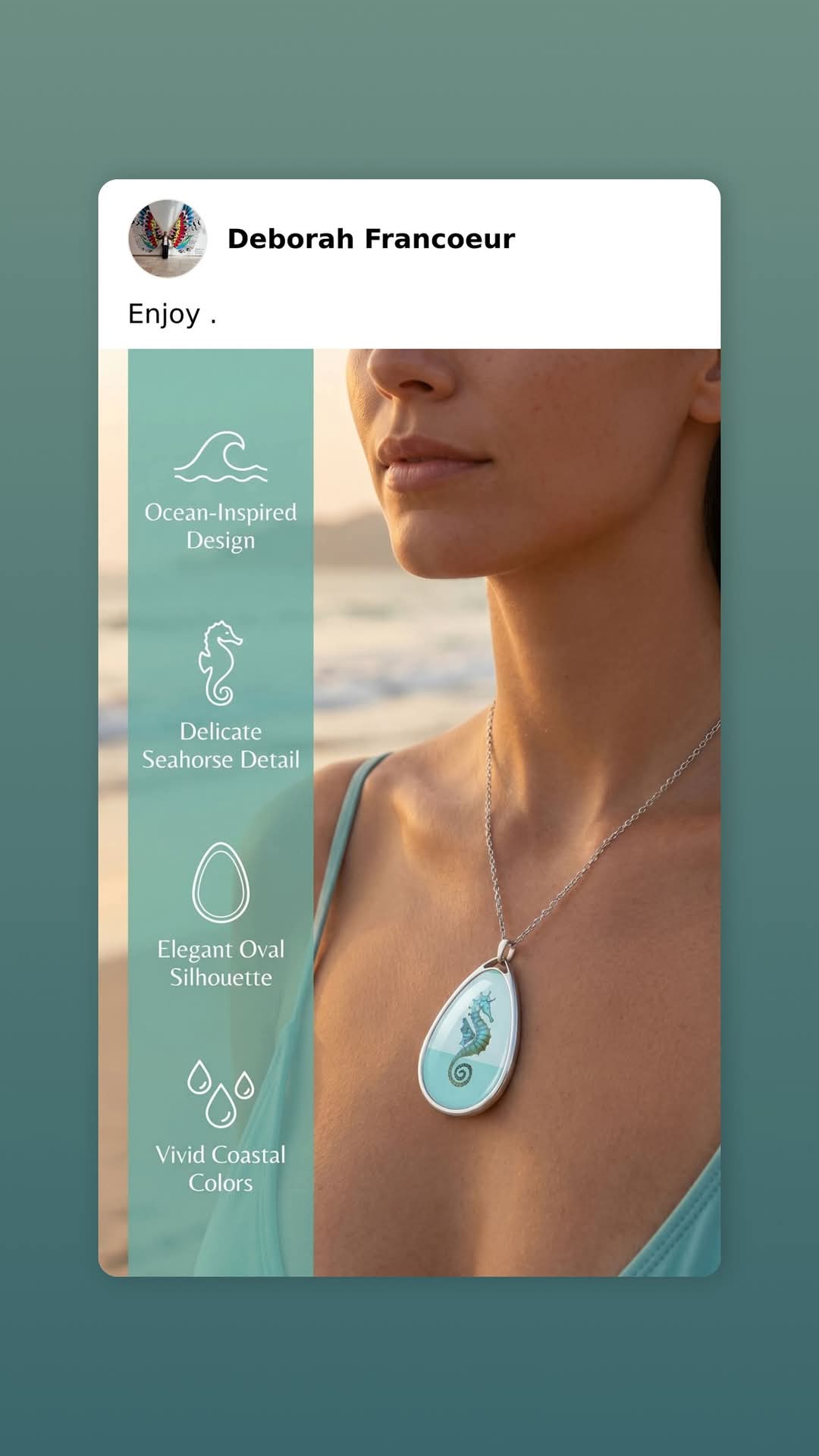Seahorse Beach Oval Necklace – Ocean-Inspired Pendant Jewelry - Native Salt Scrubs