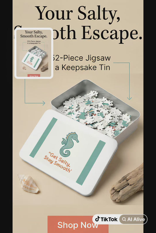 Seahorse Puzzle Tin – “Get Salty, Stay Smooth” 252-Piece Jigsaw Gift